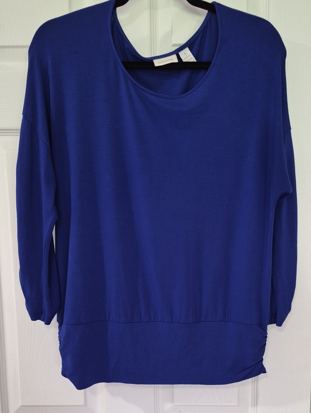 EUC Chico Royal Blue 3/4 Sleeve Scoop Neck Stretch Top Medium (8-10)
